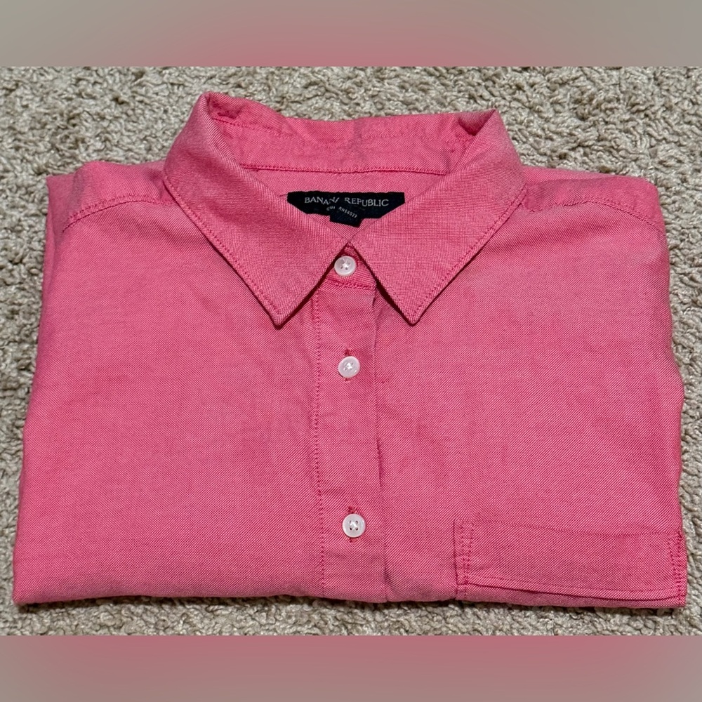 Banana Republic Women’s Quinn Boy Fit Pink Button Up Shirt Casual Size Medium